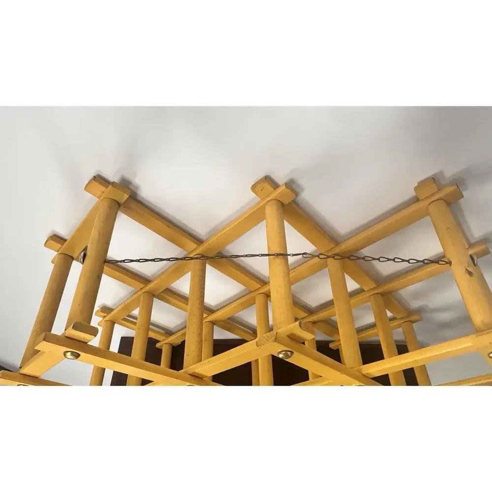 Vintage Yellow Wooden Wine Rack Accordion Fold Up 10 Bottle Holder MCM